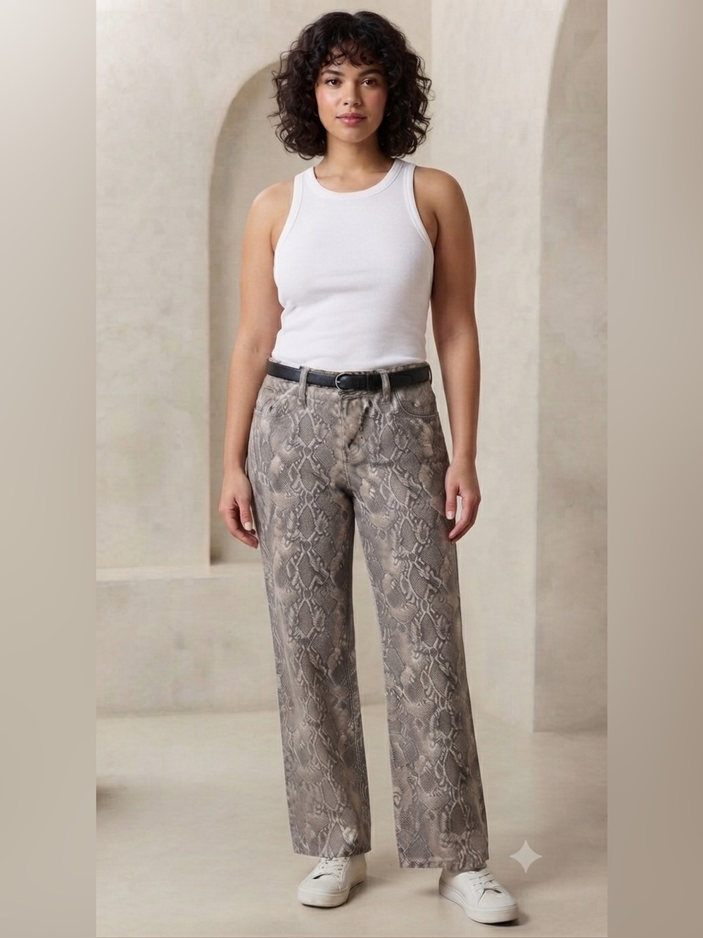 Love Fire Snake Print Low Rise Baggy Jeans